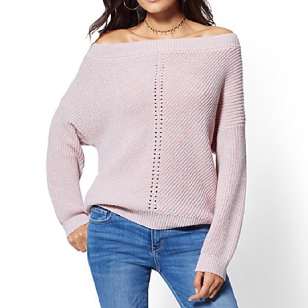 Shimmering off the shoulder sweater